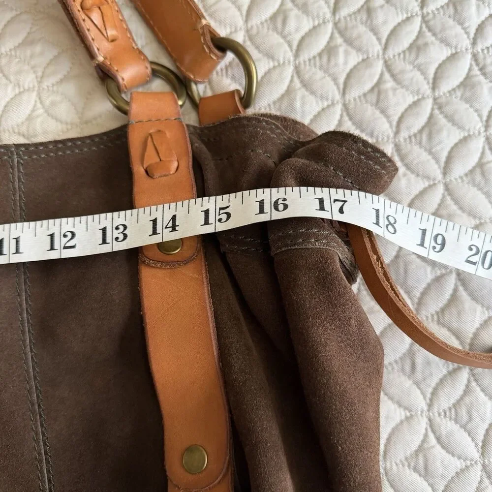 VTG Lucky Brand Brown Suede Hobo Shoulder Handbag Satchel Tan Straps